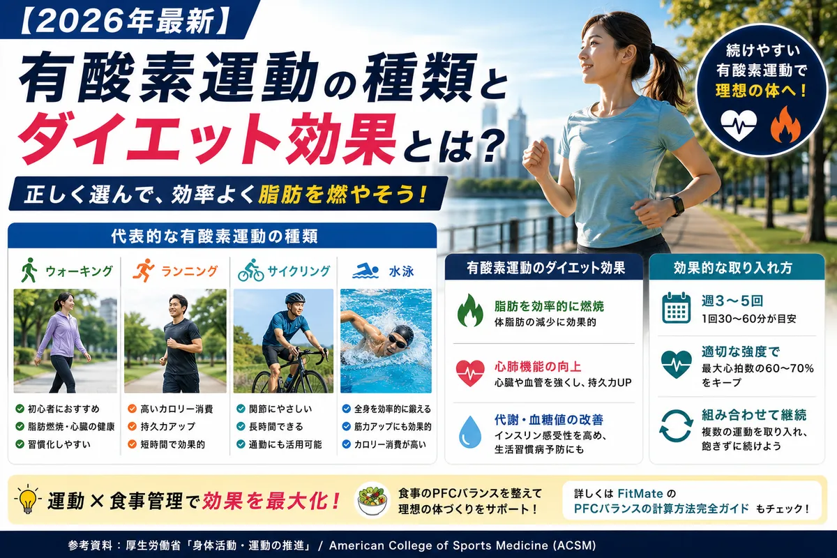 【2026年最新】有酸素運動の種類とダイエット効果とは?効果的な選び方を解説