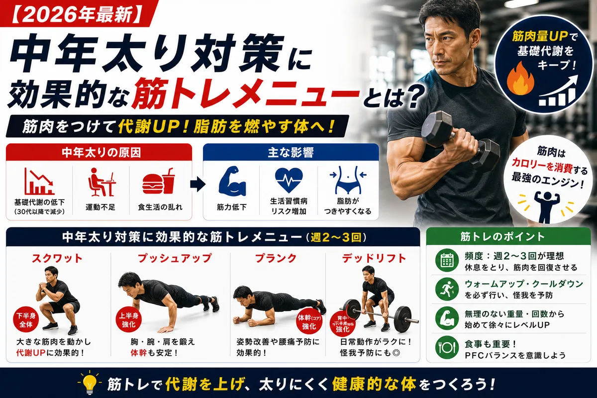 【2026年最新】中年太り対策に効果的な筋トレメニューとは?