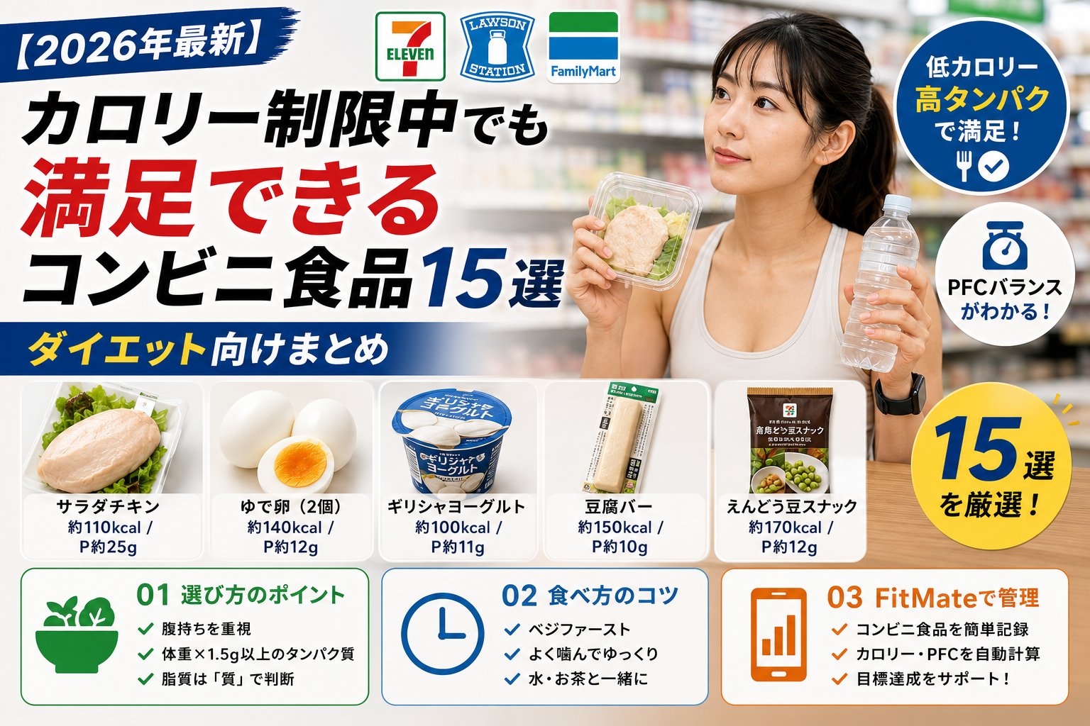 カロリー制限中でも満足できるコンビニ食品15選|ダイエット向けまとめ【2026年】