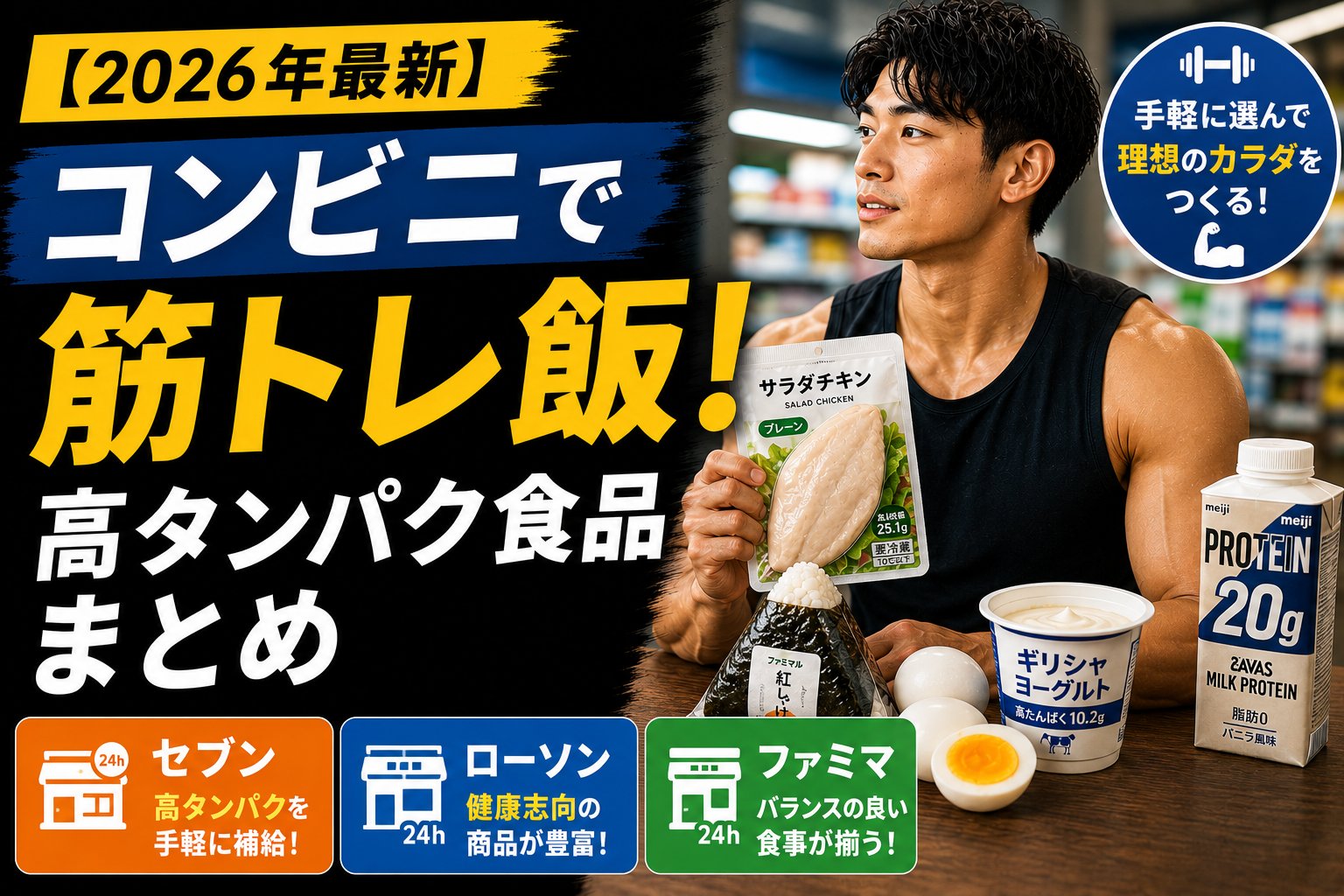 コンビニで筋トレ飯!セブン・ローソン・ファミマの高タンパク食品まとめ【2026年】