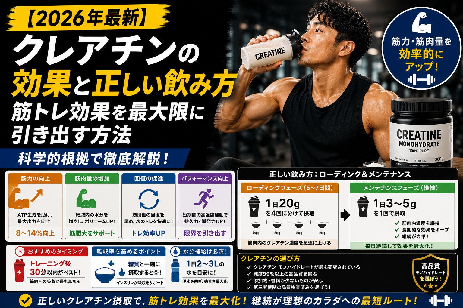 クレアチンの効果と正しい飲み方:筋トレ効果を最大限に引き出す方法