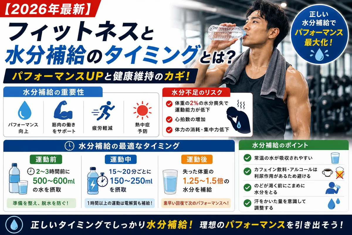 【2026年最新】フィットネスと水分補給のタイミングとは?効果的な方法を解説