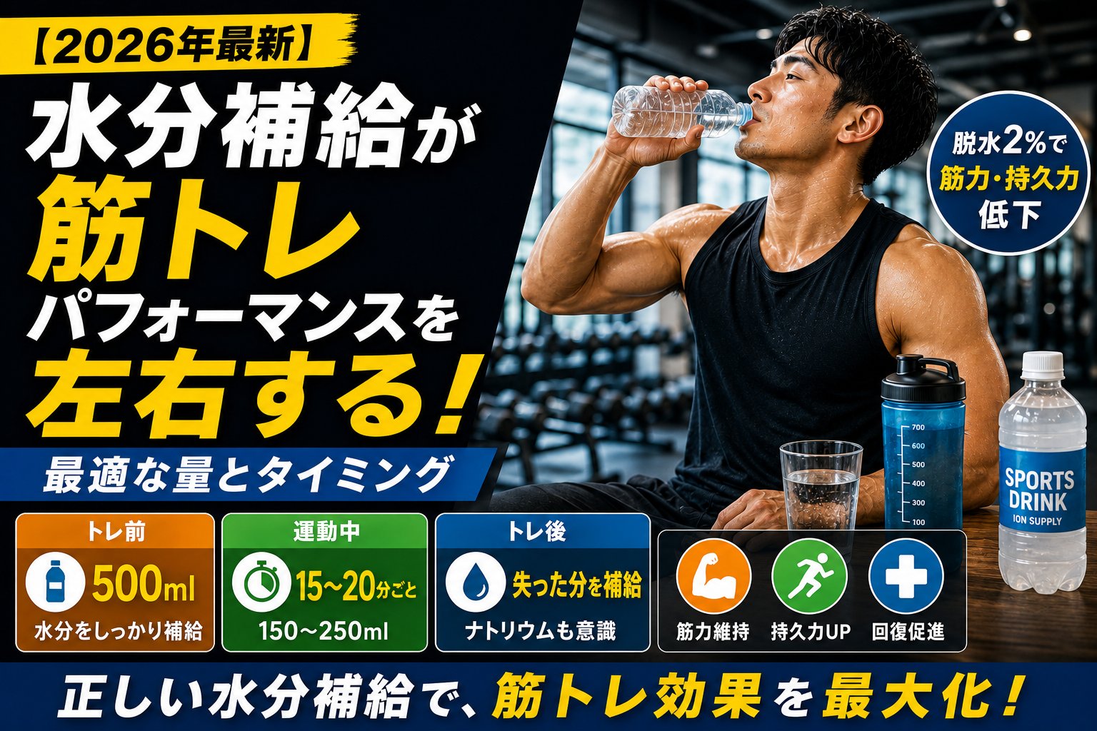 【2026年最新】水分補給が筋トレパフォーマンスに与える影響とは?
