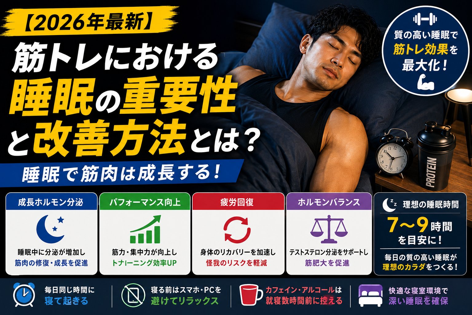 【2026年最新】筋トレにおける睡眠の重要性と改善方法とは?