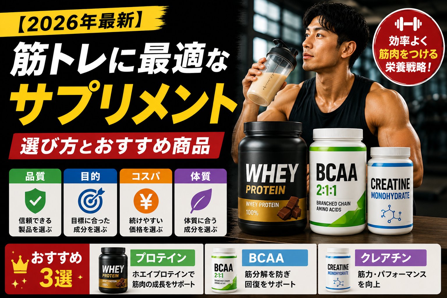 筋トレに最適なサプリメント選び方とおすすめ商品